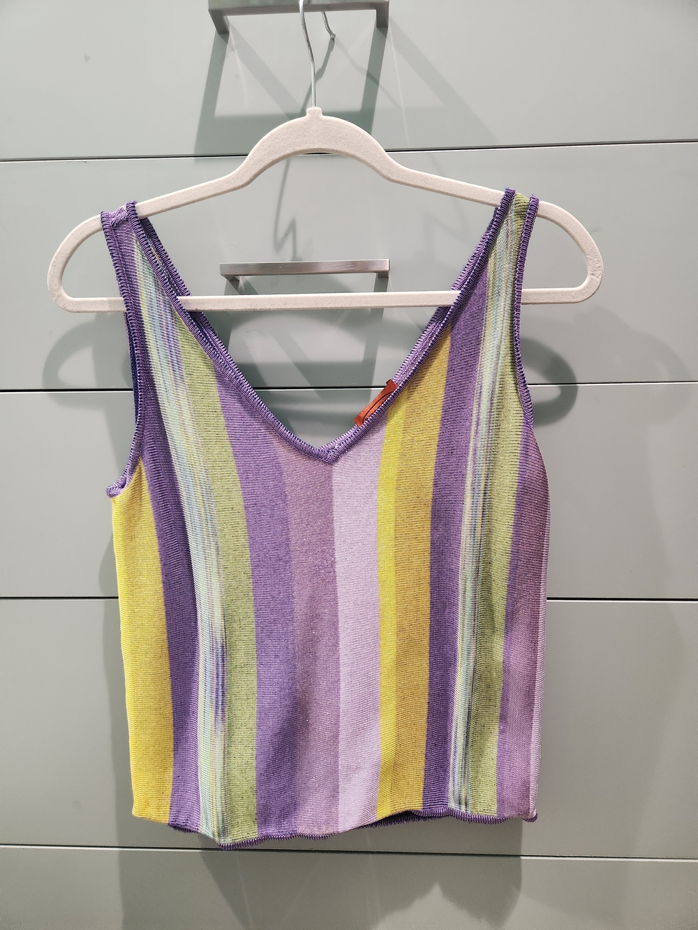 Vintage 2004 Missoni Striped V-Neck Knit Tank in Purple and Yellow